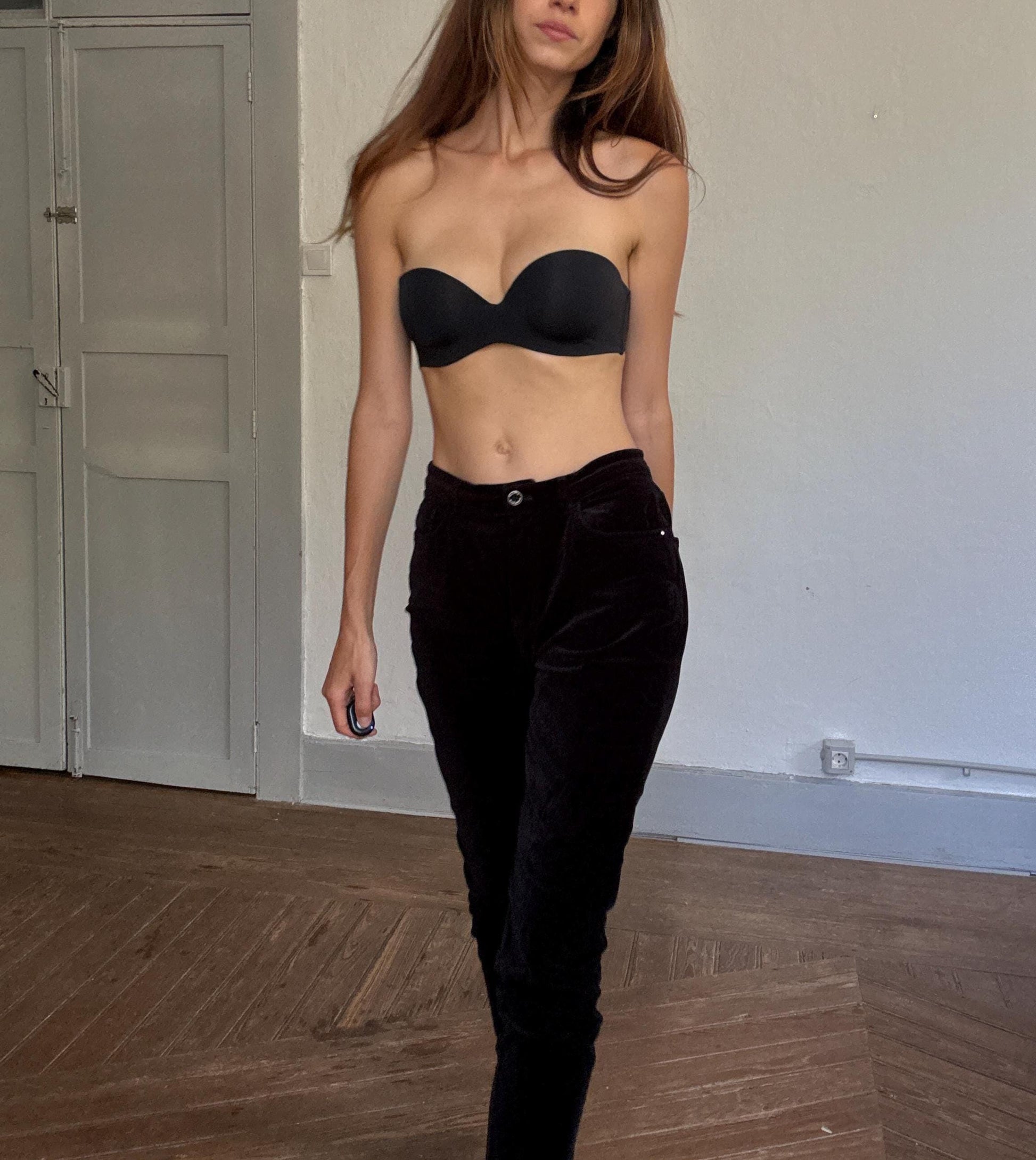 Massimo Dutti men’s black velvet pants – premium cotton blend, slim fit, soft stretch, timeless & refined, size 42