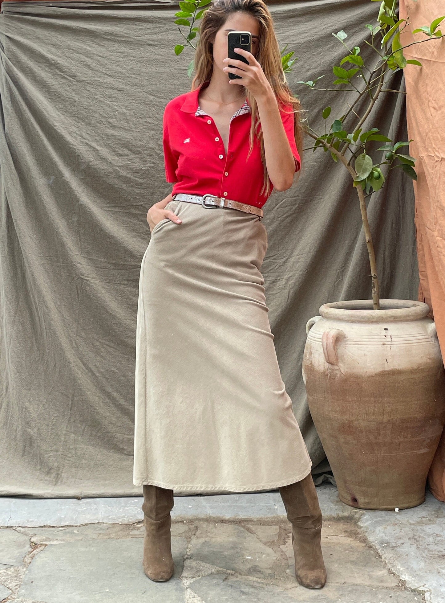 Vintage Burberry red polo shirt – check collar, logo detail, size M-L, Y2K designer button top