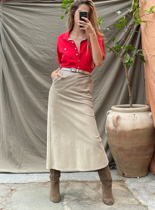 Vintage Burberry red polo shirt – check collar, logo detail, size M-L, Y2K designer button top