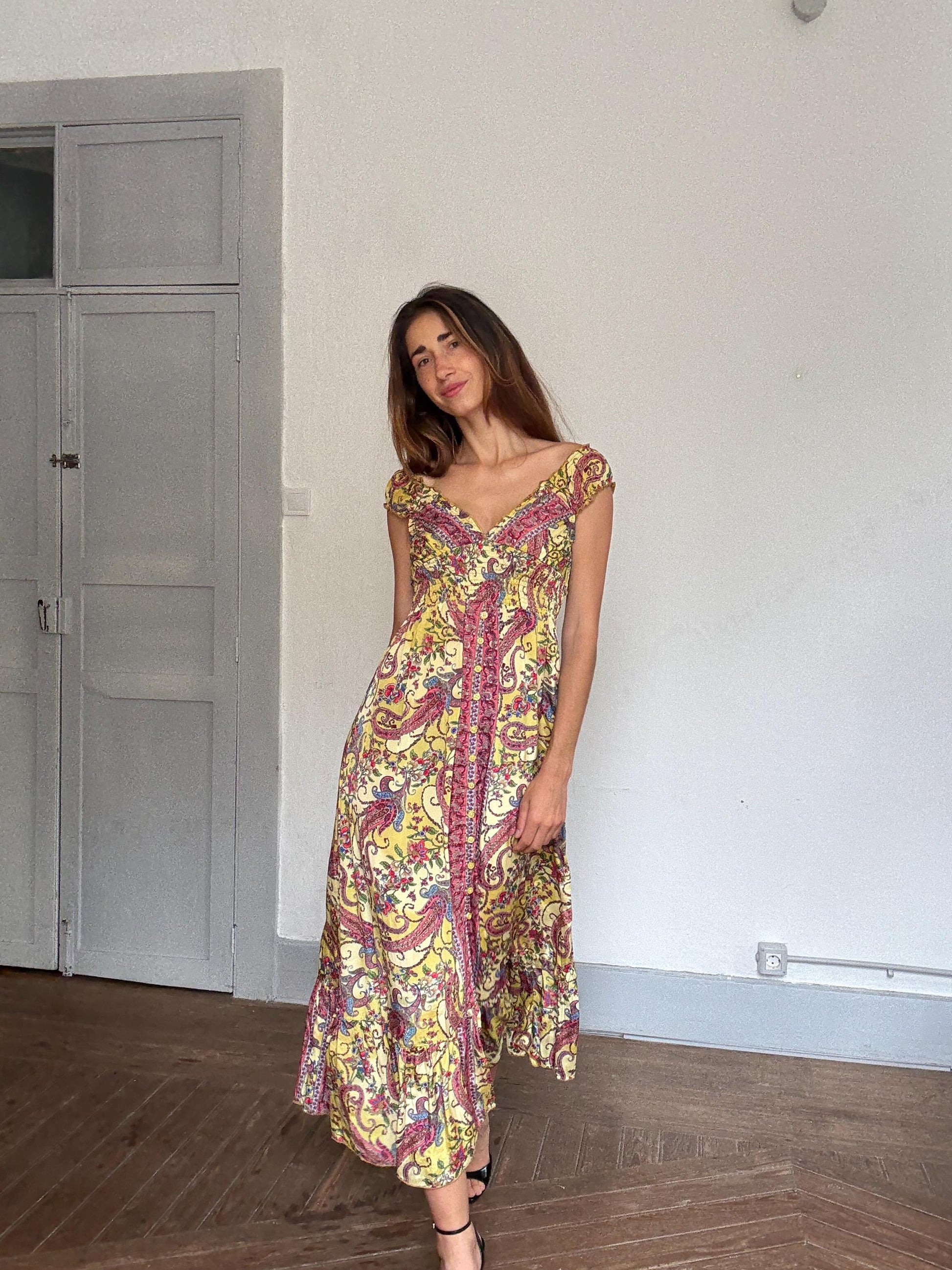 Silk paisley fairycore maxi dress – wedding guest or summer muse loo, Size XS - S