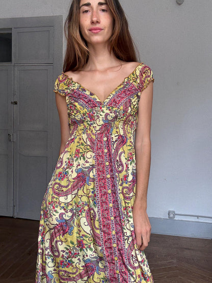 Silk Paisley Fairycore Maxi Dress — fabric close-up