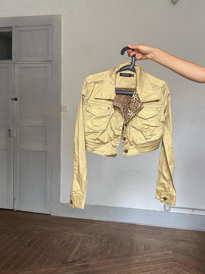 Y2K Gold Cropped Jacket with Leopard Lining — additional view 8