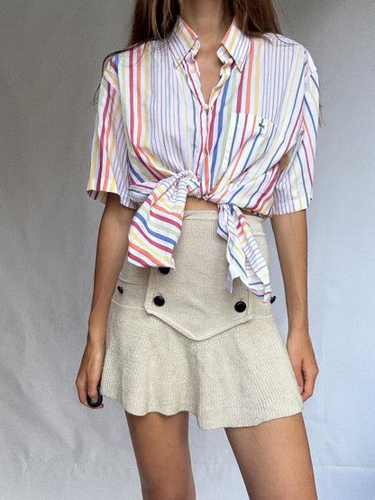 Vintage Lacoste Rainbow Stripe Cotton Shirt, Retro Preppy Oversized