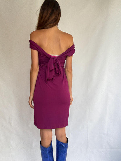 Magenta Off-Shoulder Dress With Bow — additional view 9