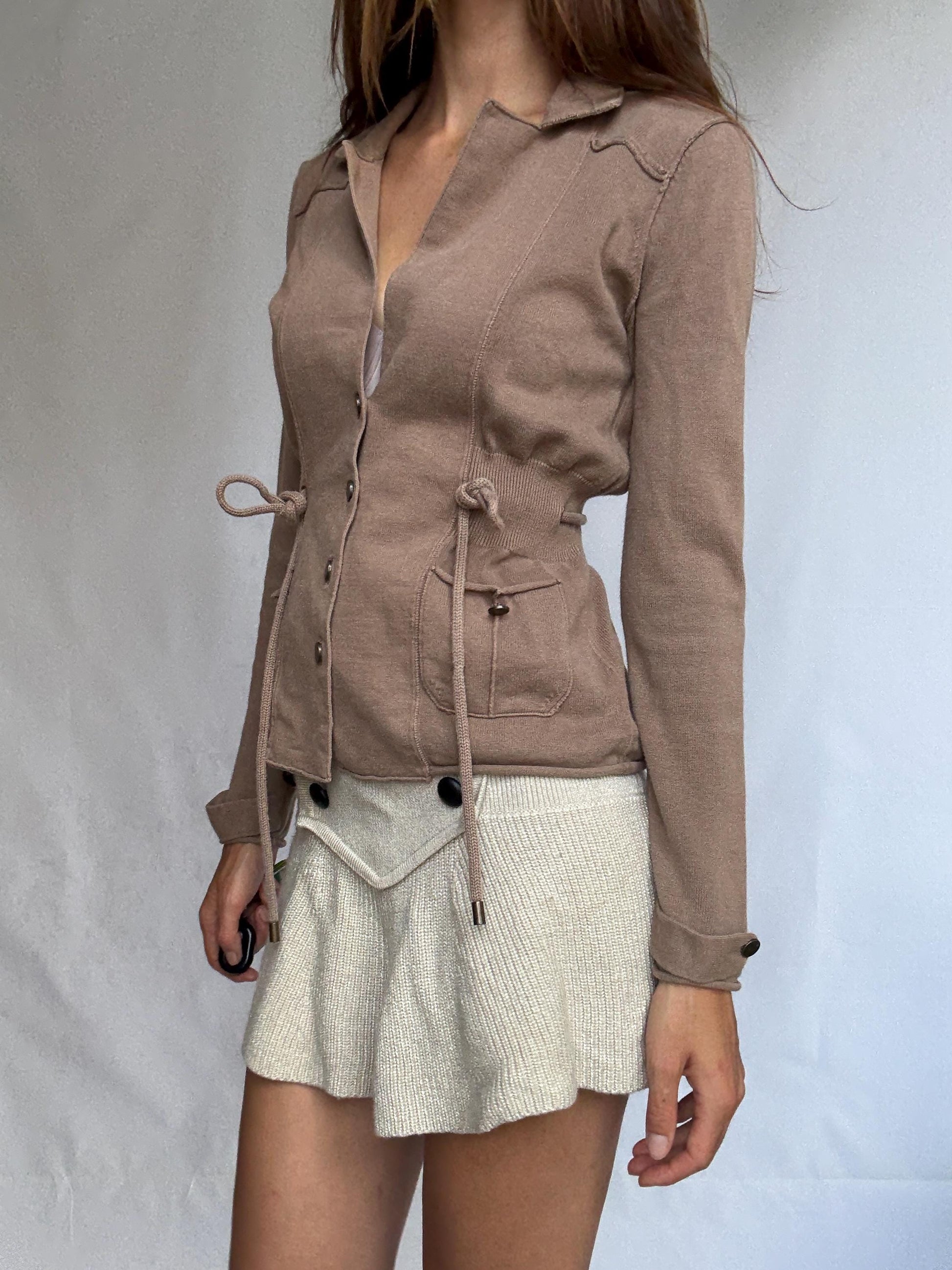 Vintage Brown Cinched Waist Cotton Blazer — additional view 5