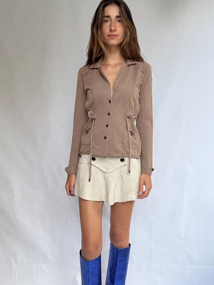 Vintage Brown Cinched Waist Cotton Blazer — back view
