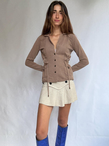 Vintage Brown Cinched Waist Cotton Blazer — additional view 8