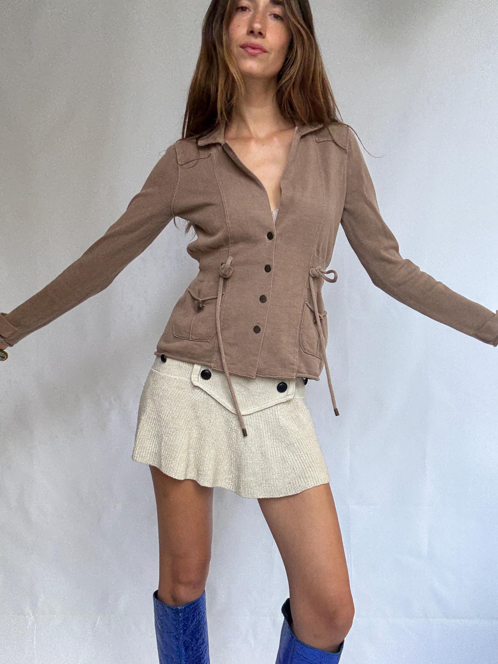 Vintage Brown Cinched Waist Cotton Blazer — additional view 7