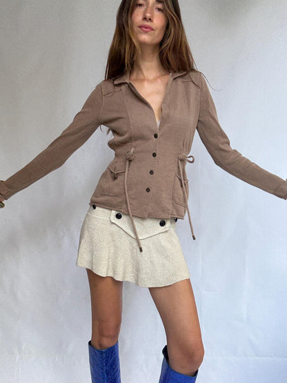 Vintage Brown Cinched Waist Cotton Blazer — additional view 7