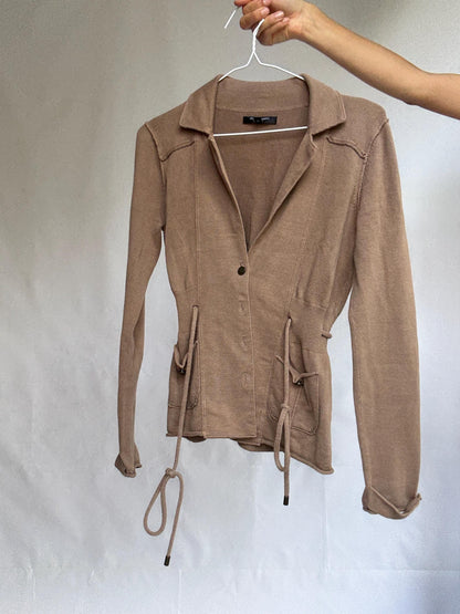 Vintage Brown Cinched Waist Cotton Blazer — additional view 9
