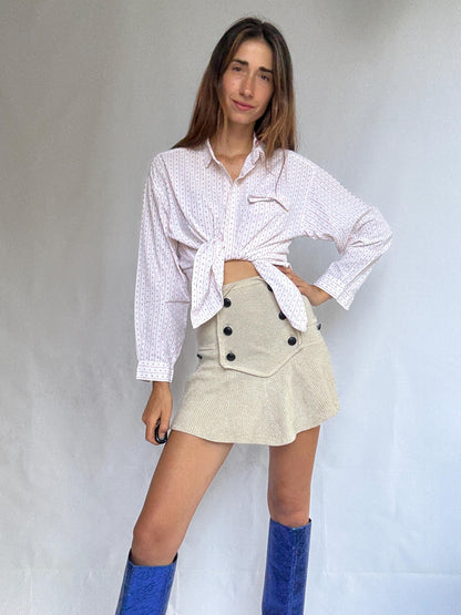 Pink 70s Cotton Button-Up Shirt Retro Unisex Blouse