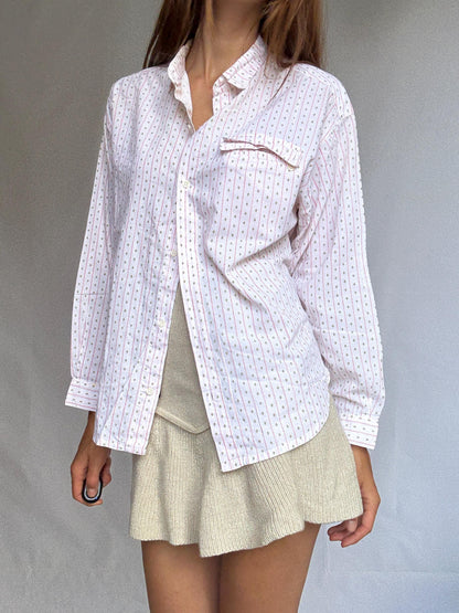Pink 70s Cotton Button-Up Shirt Retro Unisex Blouse