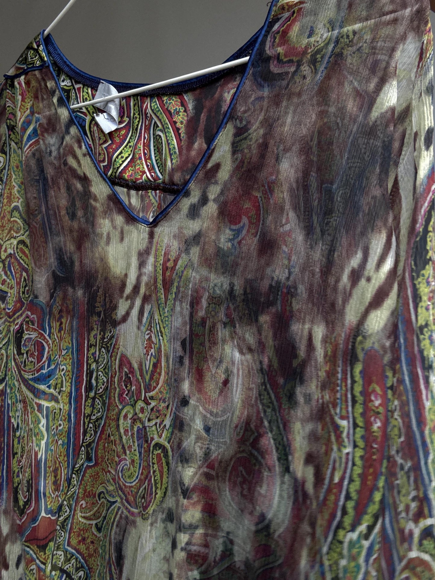 Vintage Sheer Silk Mini Dress | Boho Designer Tunic by Orna Farho Paris | Fits S/M | Festival Gypsy Style