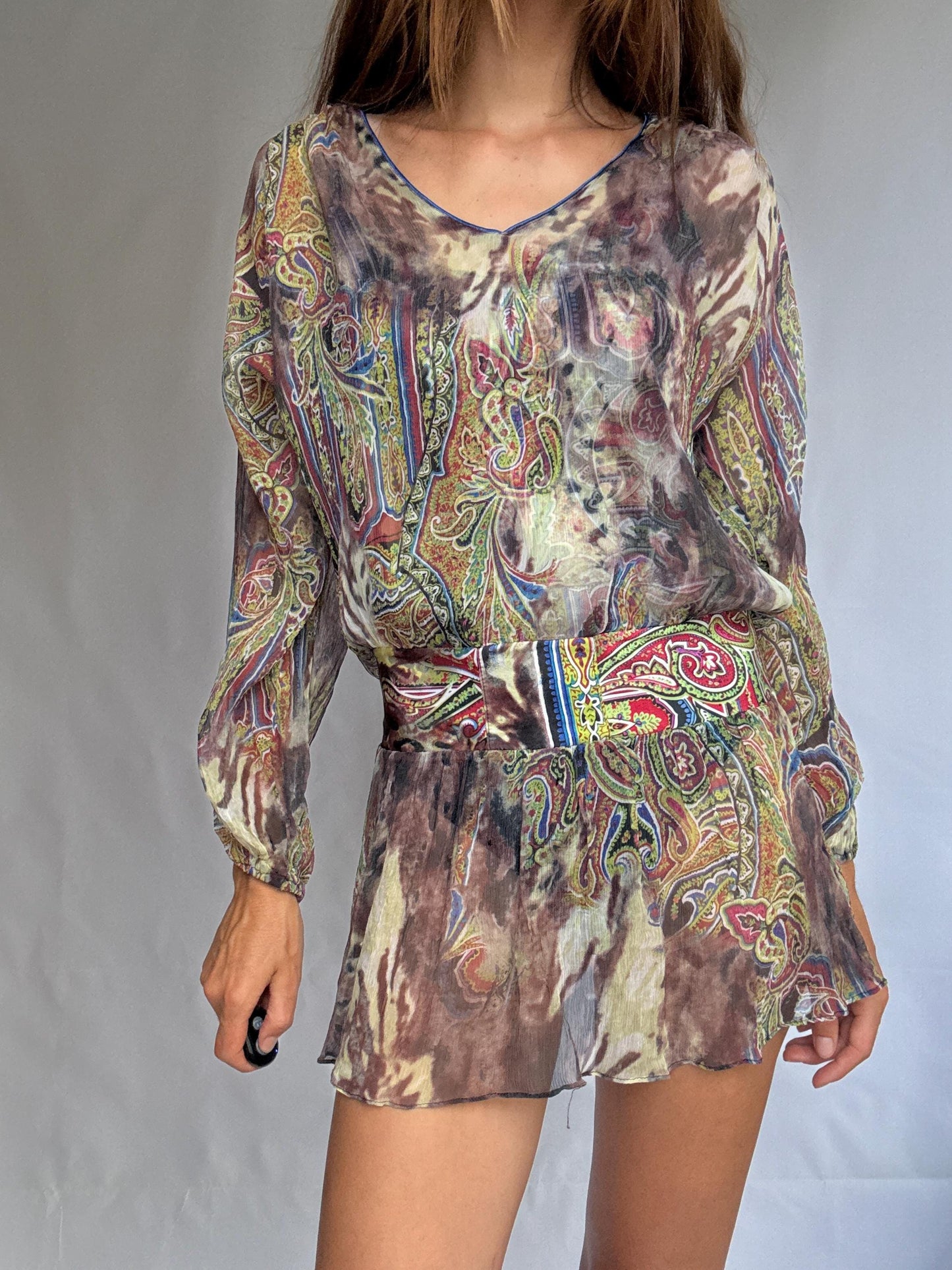 Vintage Sheer Silk Mini Dress | Boho Designer Tunic by Orna Farho Paris | Fits S/M | Festival Gypsy Style
