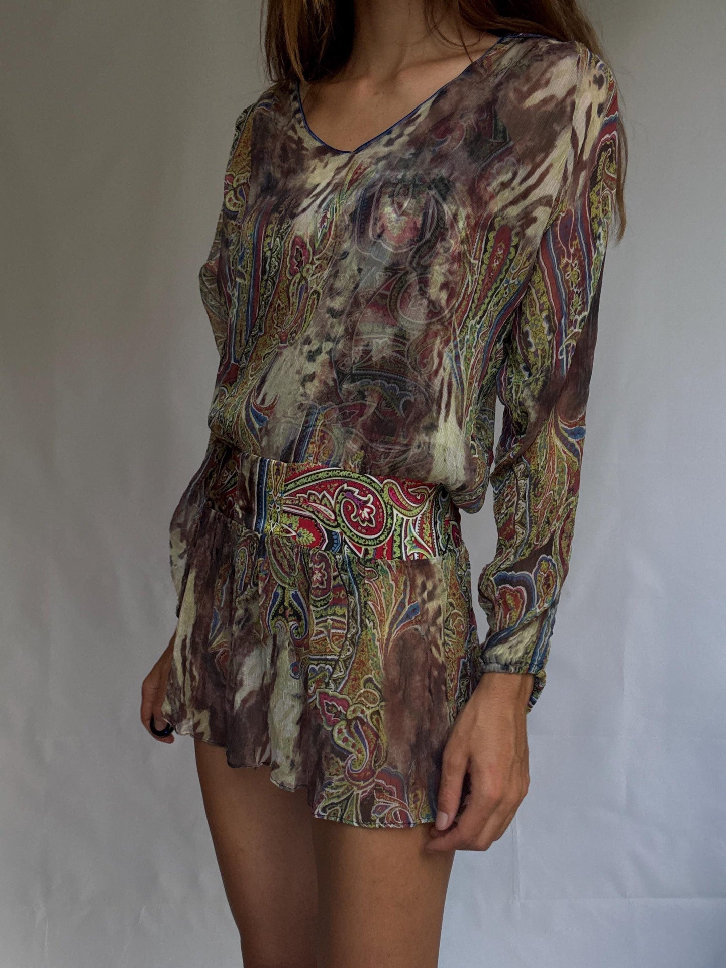 Vintage Sheer Silk Mini Dress | Boho Designer Tunic by Orna Farho Paris | Fits S/M | Festival Gypsy Style