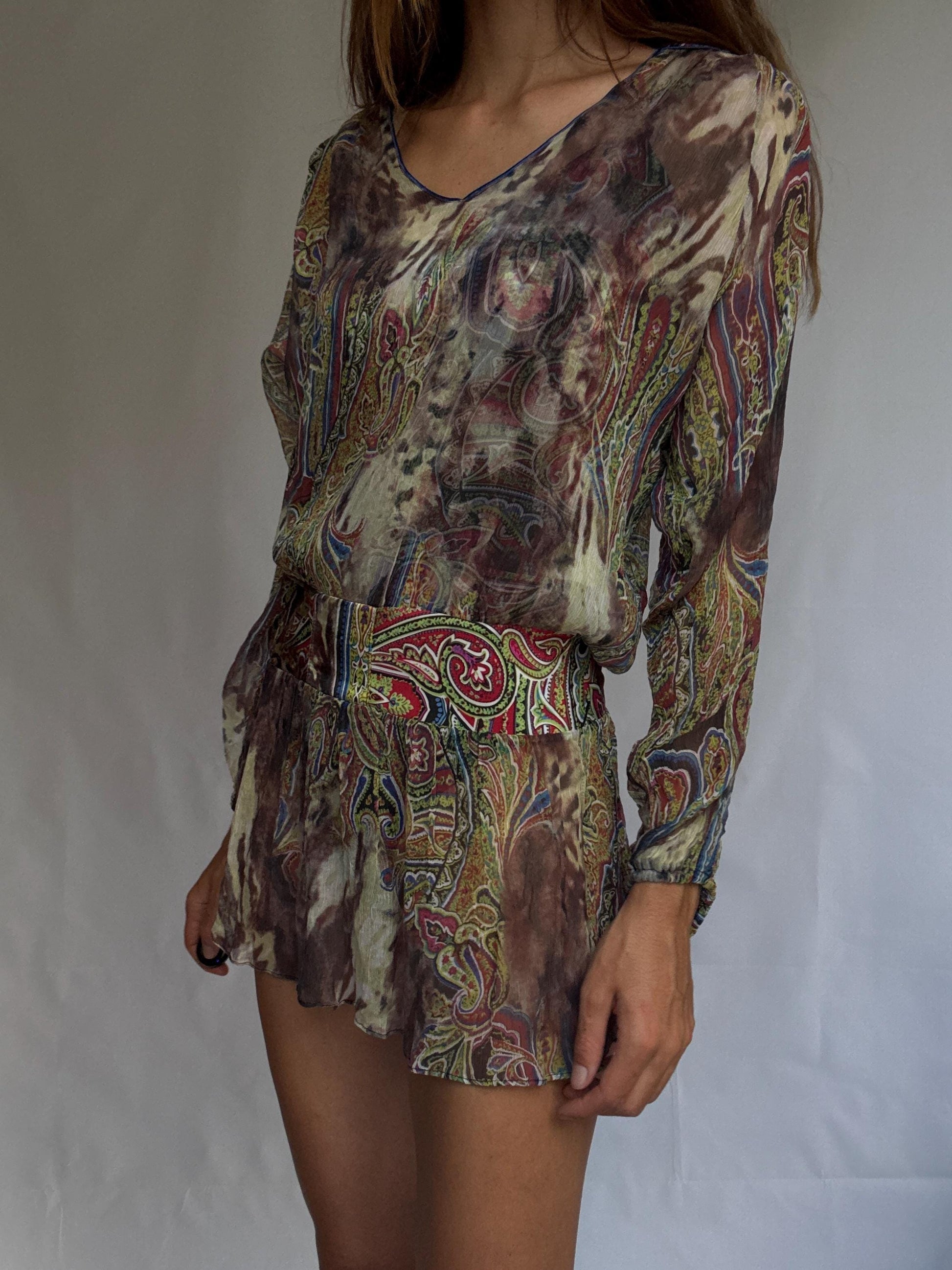 Vintage Sheer Silk Mini Dress | Boho Designer Tunic by Orna Farho Paris | Fits S/M | Festival Gypsy Style