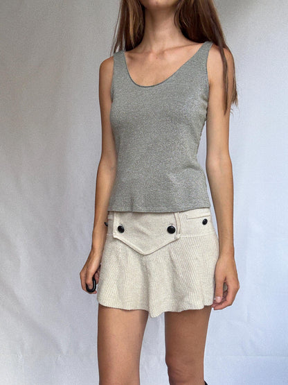 Silver Shimmer Glitter Thread Tank Top — fabric close-up