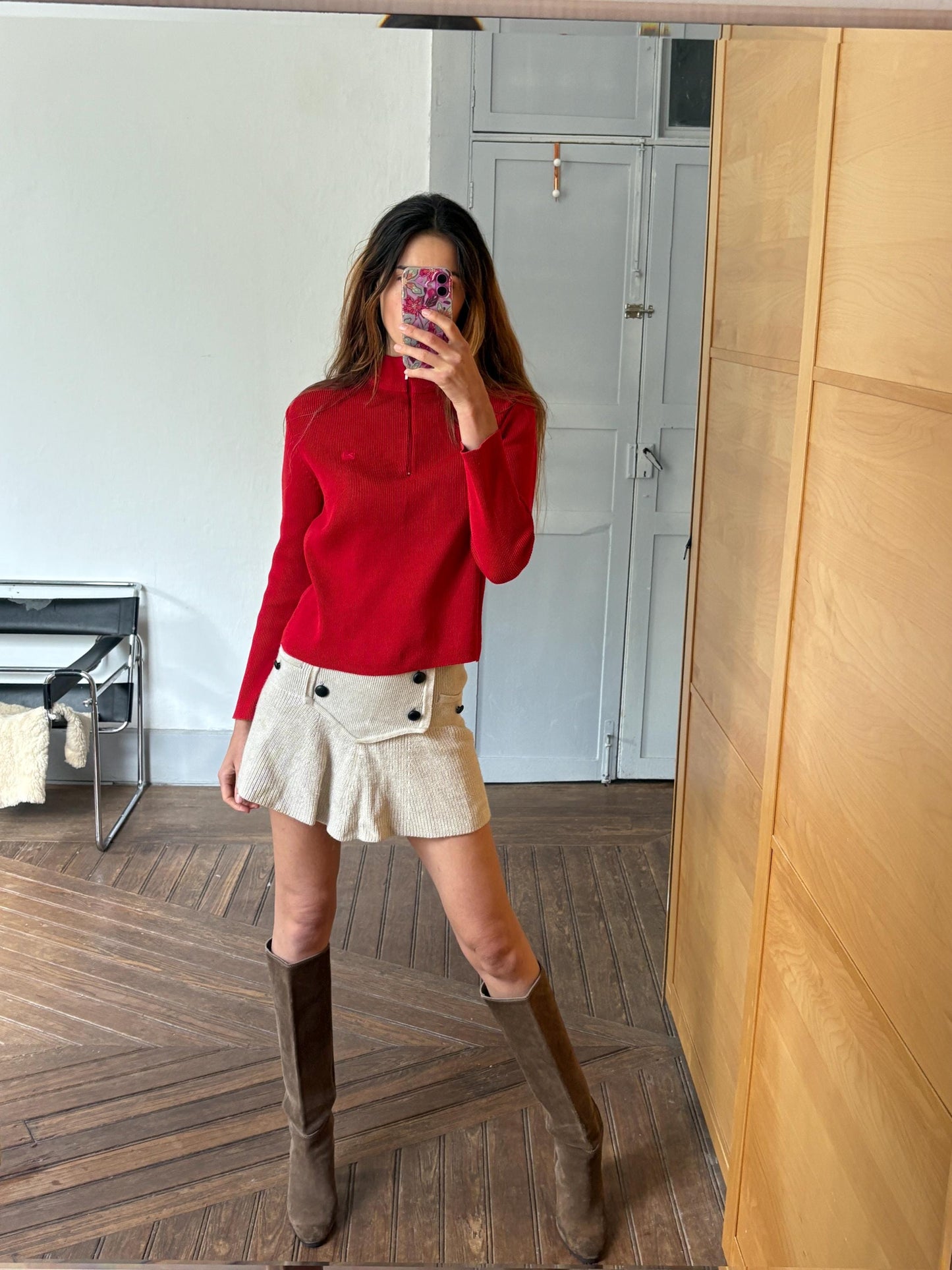 Vintage Bright red jumper by Cote Nord, Vibrant Maritime pullover, Long sleeve turtle neck shirt, Cotton cardigan, Size S