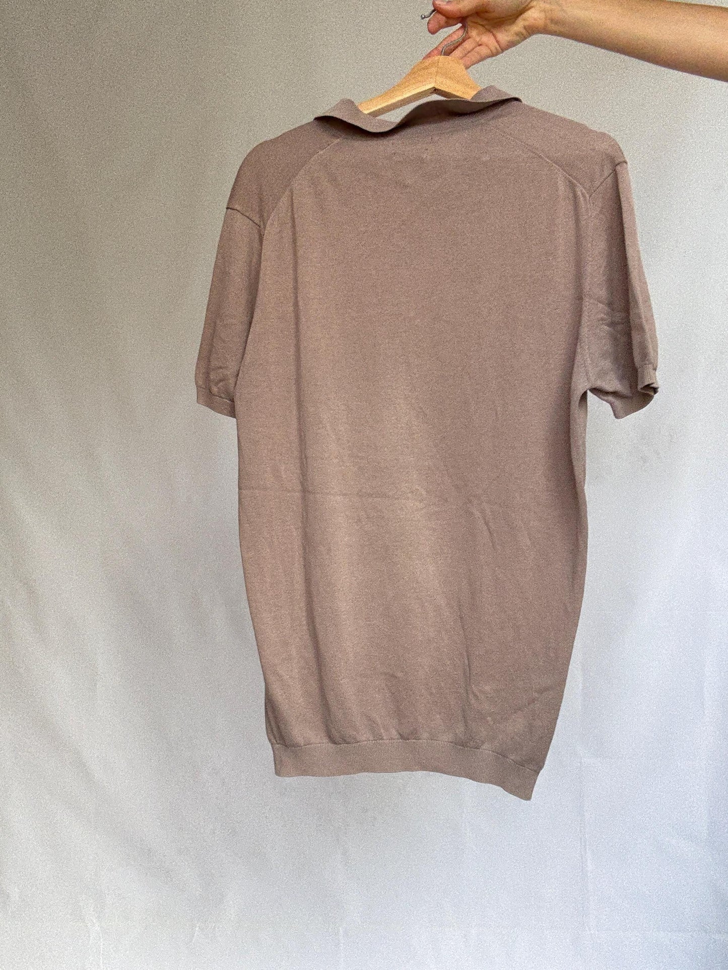 Massimo Dutti Extra Fine Cotton Polo Shirt – XL – Taupe Neutral