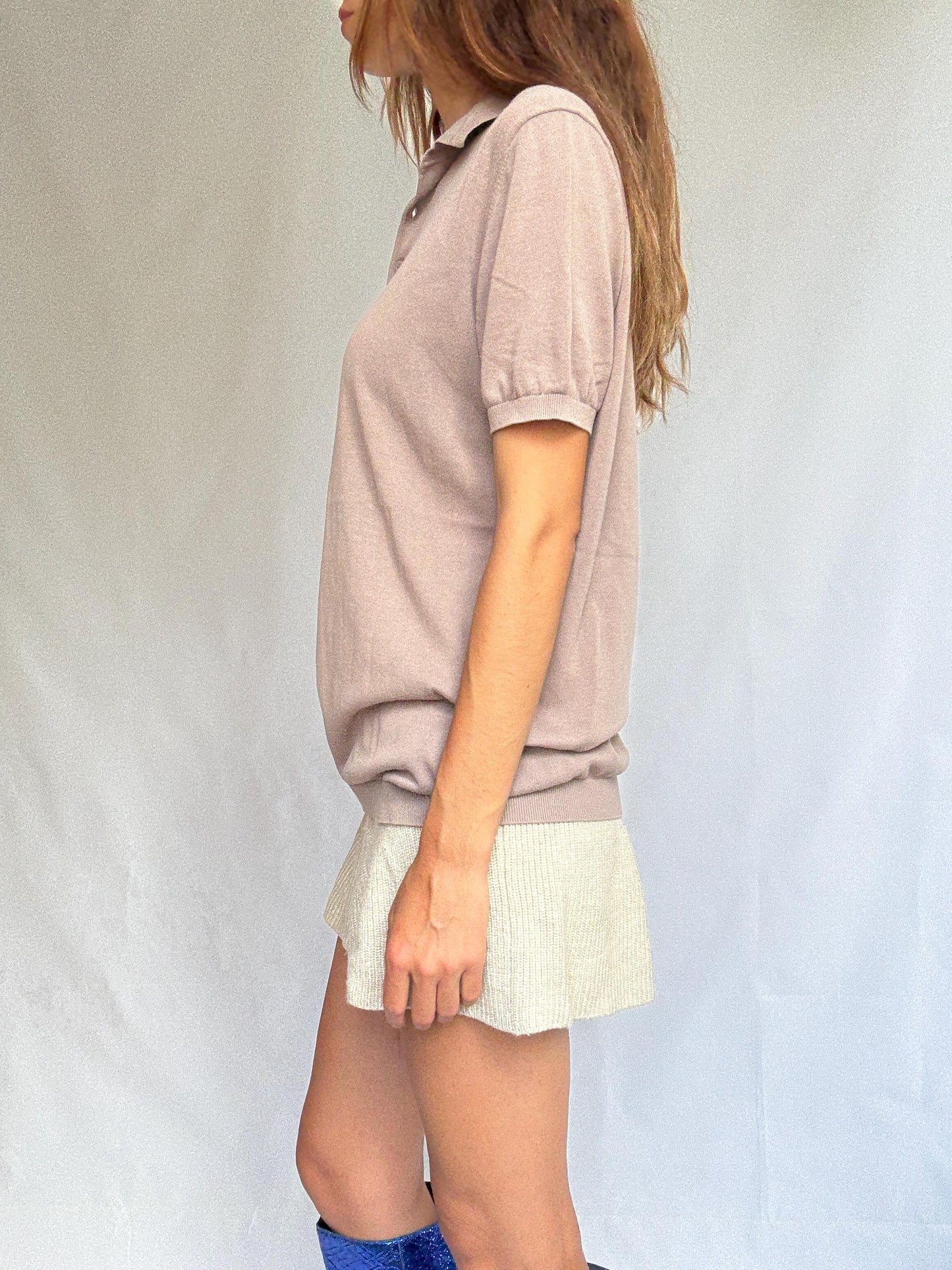 Massimo Dutti Extra Fine Cotton Polo Shirt – XL – Taupe Neutral