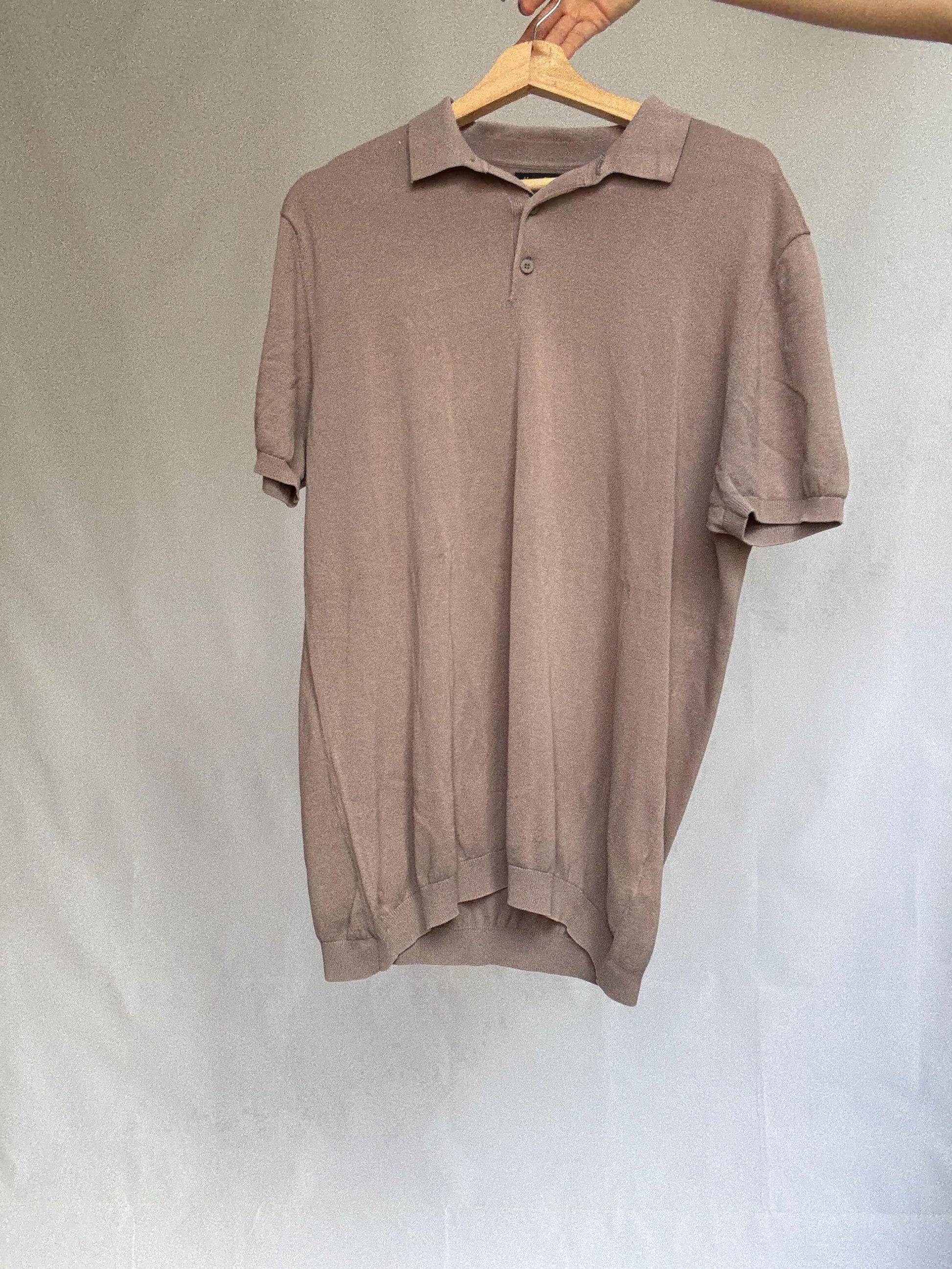 Massimo Dutti Extra Fine Cotton Polo Shirt – XL – Taupe Neutral