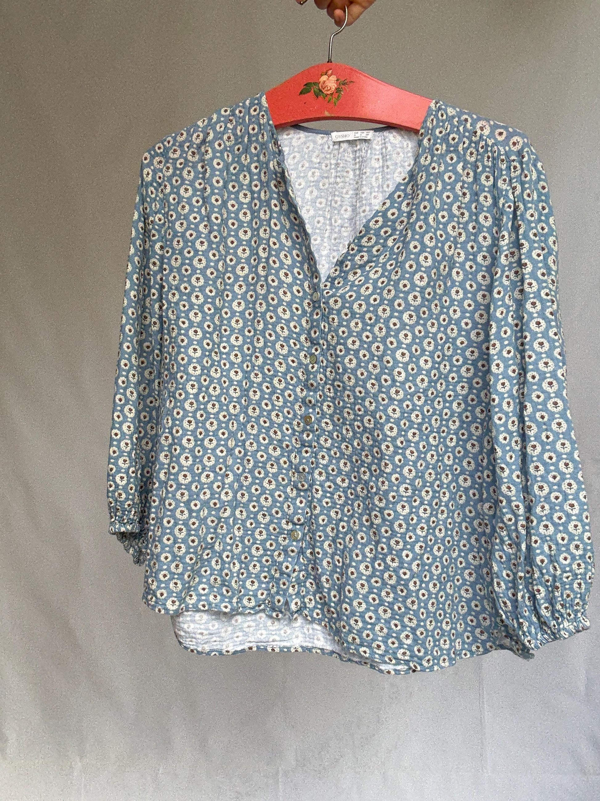 Romantic Cotton Blouse – Floral Print – Size S