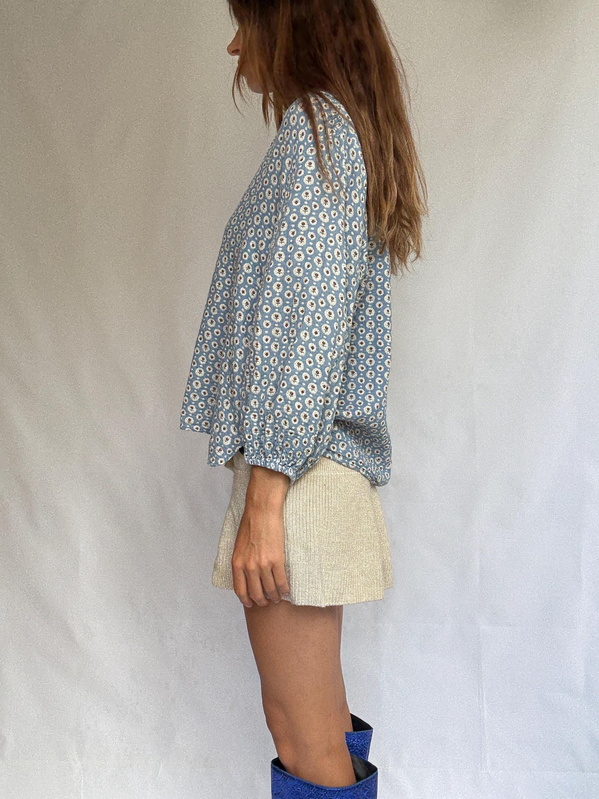 Romantic Cotton Blouse – Floral Print – Size S