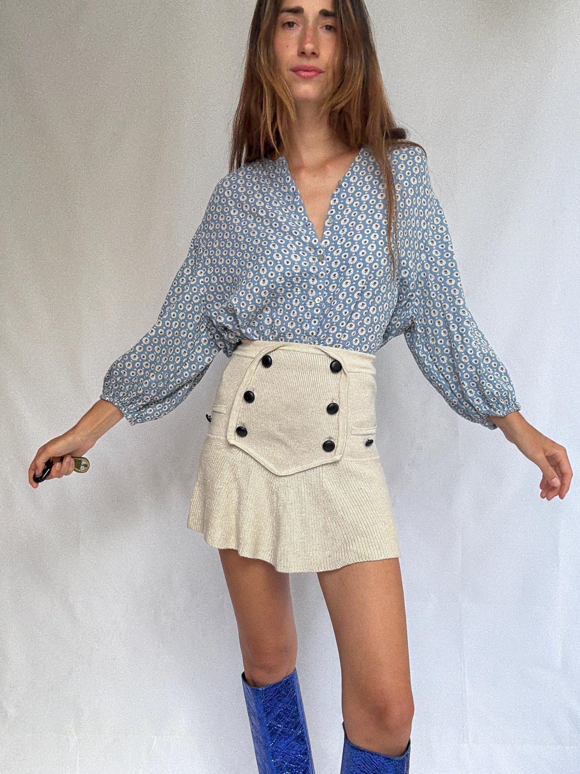 Romantic Cotton Blouse – Floral Print – Size S