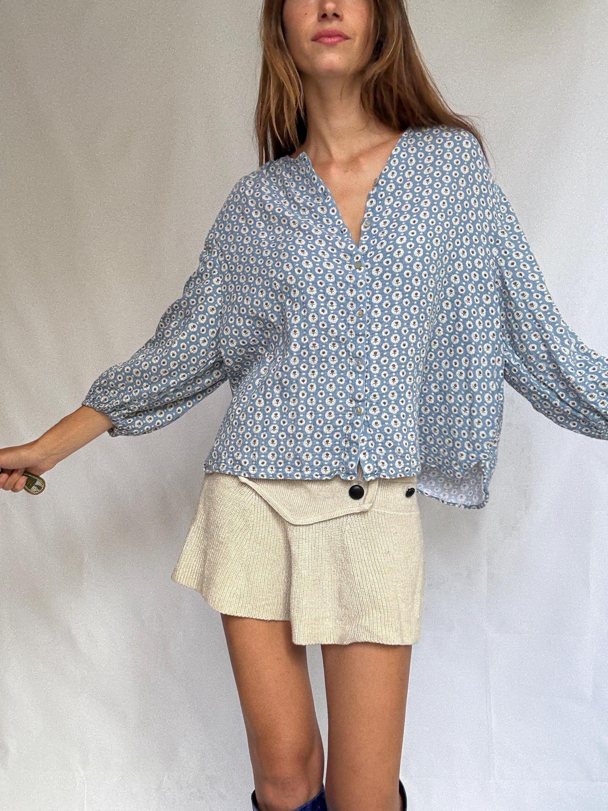 Romantic Cotton Blouse – Floral Print – Size S