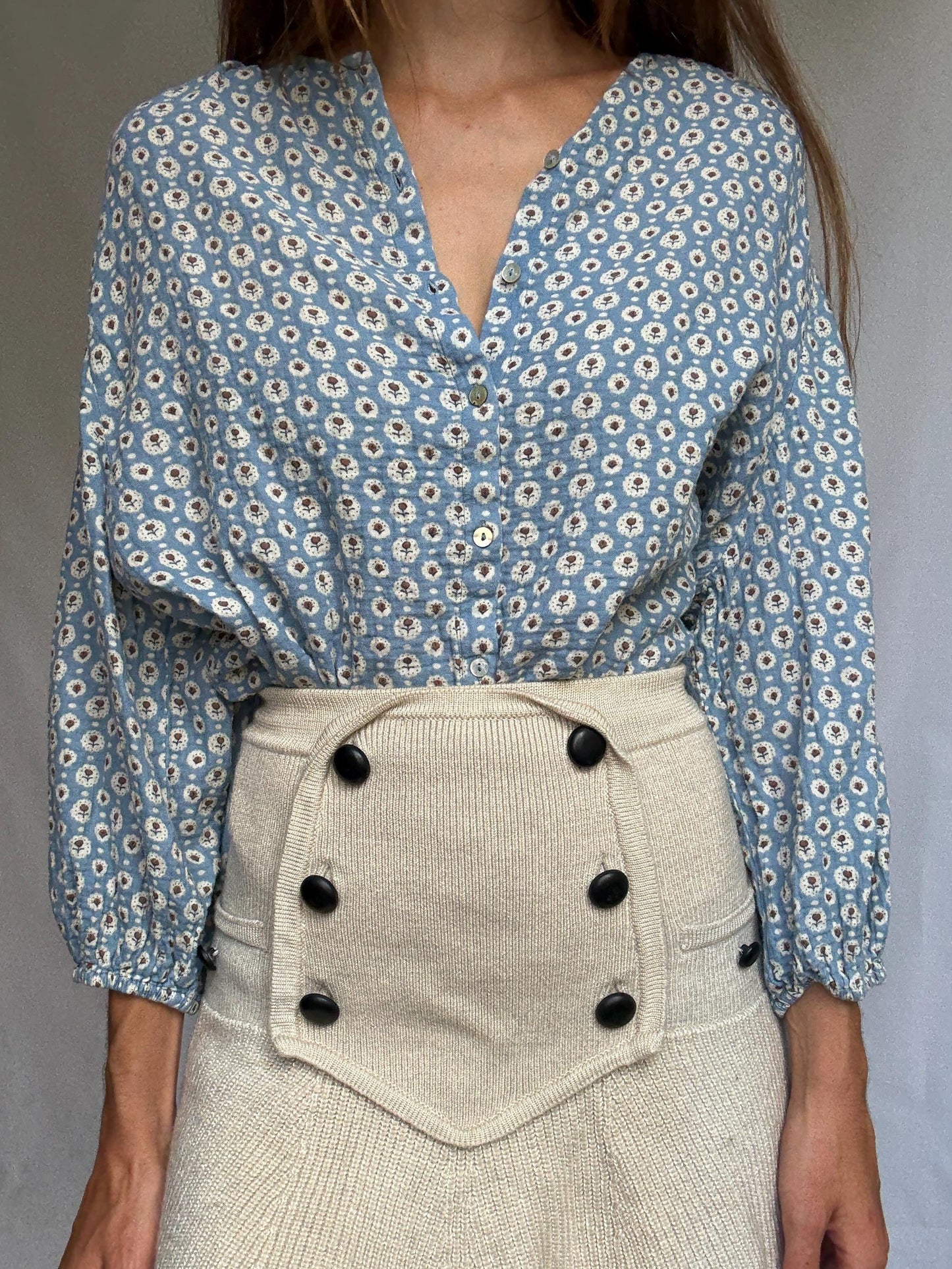 Romantic Cotton Blouse – Floral Print – Size S