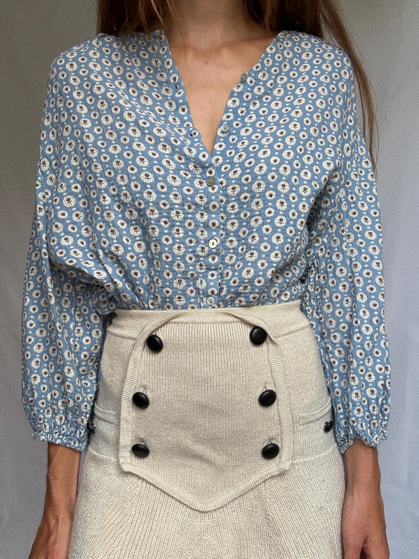 Romantic Cotton Blouse – Floral Print – Size S