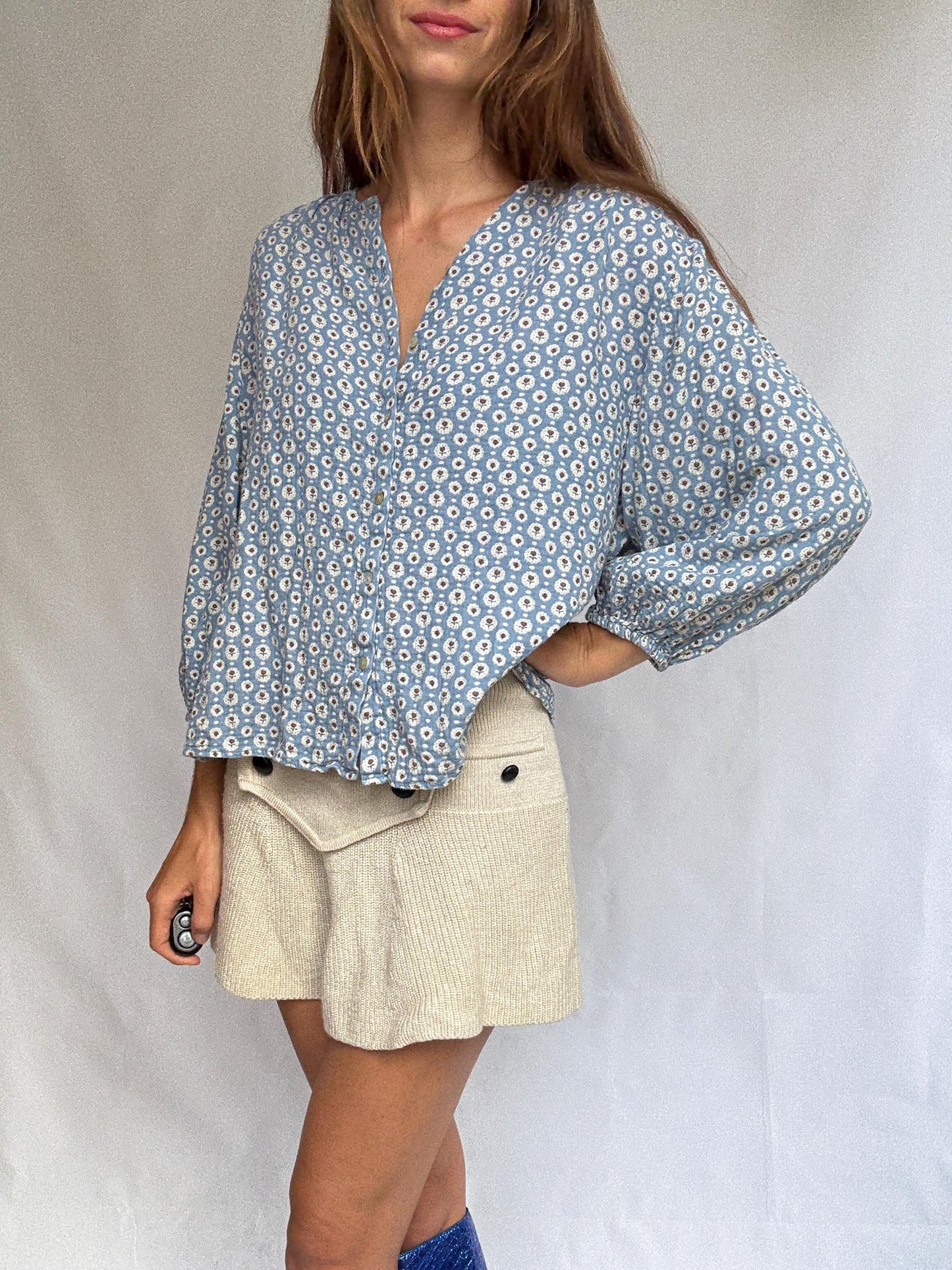 Romantic Cotton Blouse – Floral Print – Size S