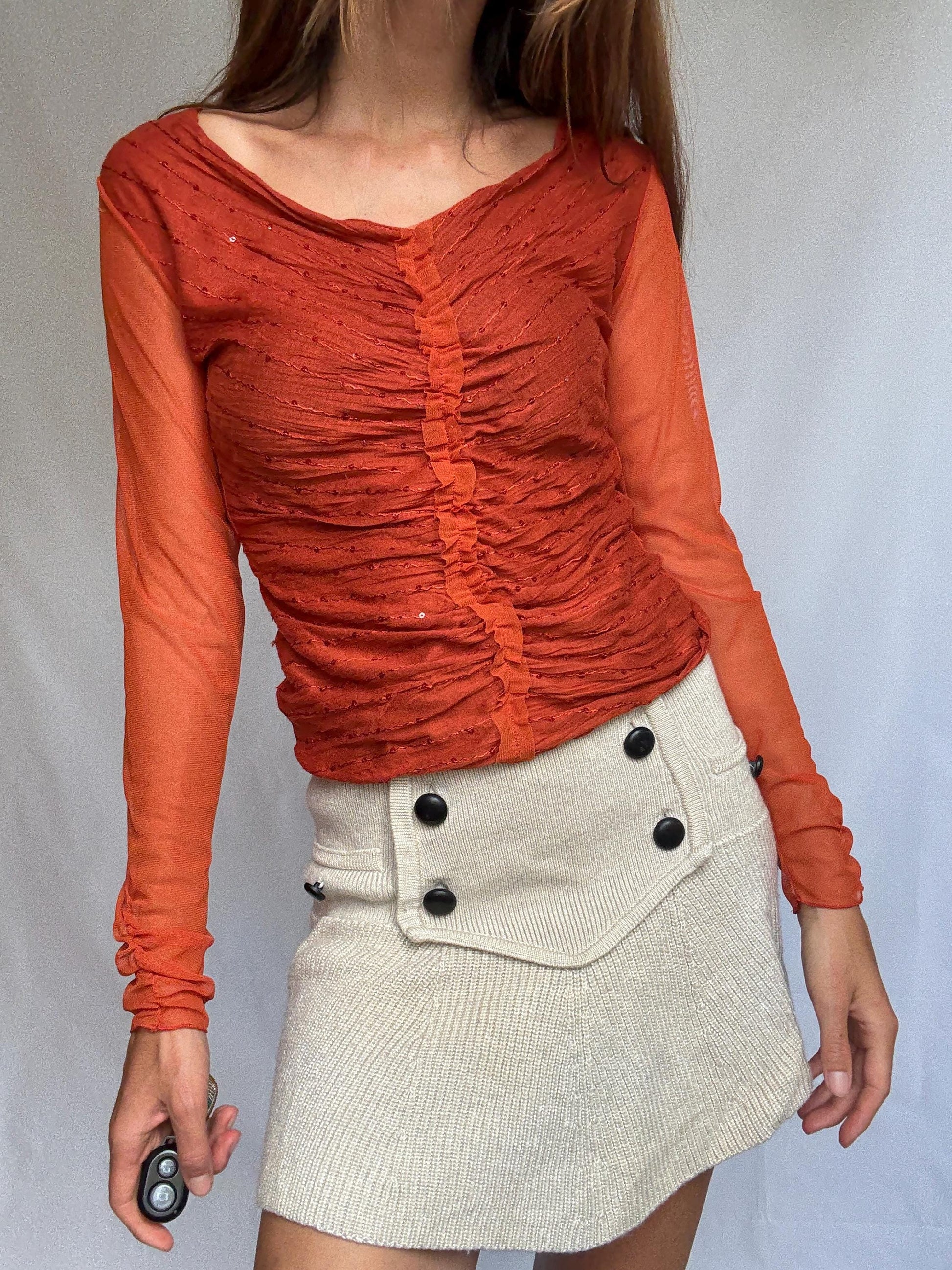 90s Vintage Lola Mubell Mesh Sequin Top, Retro long sleeve Y2K clothing – M