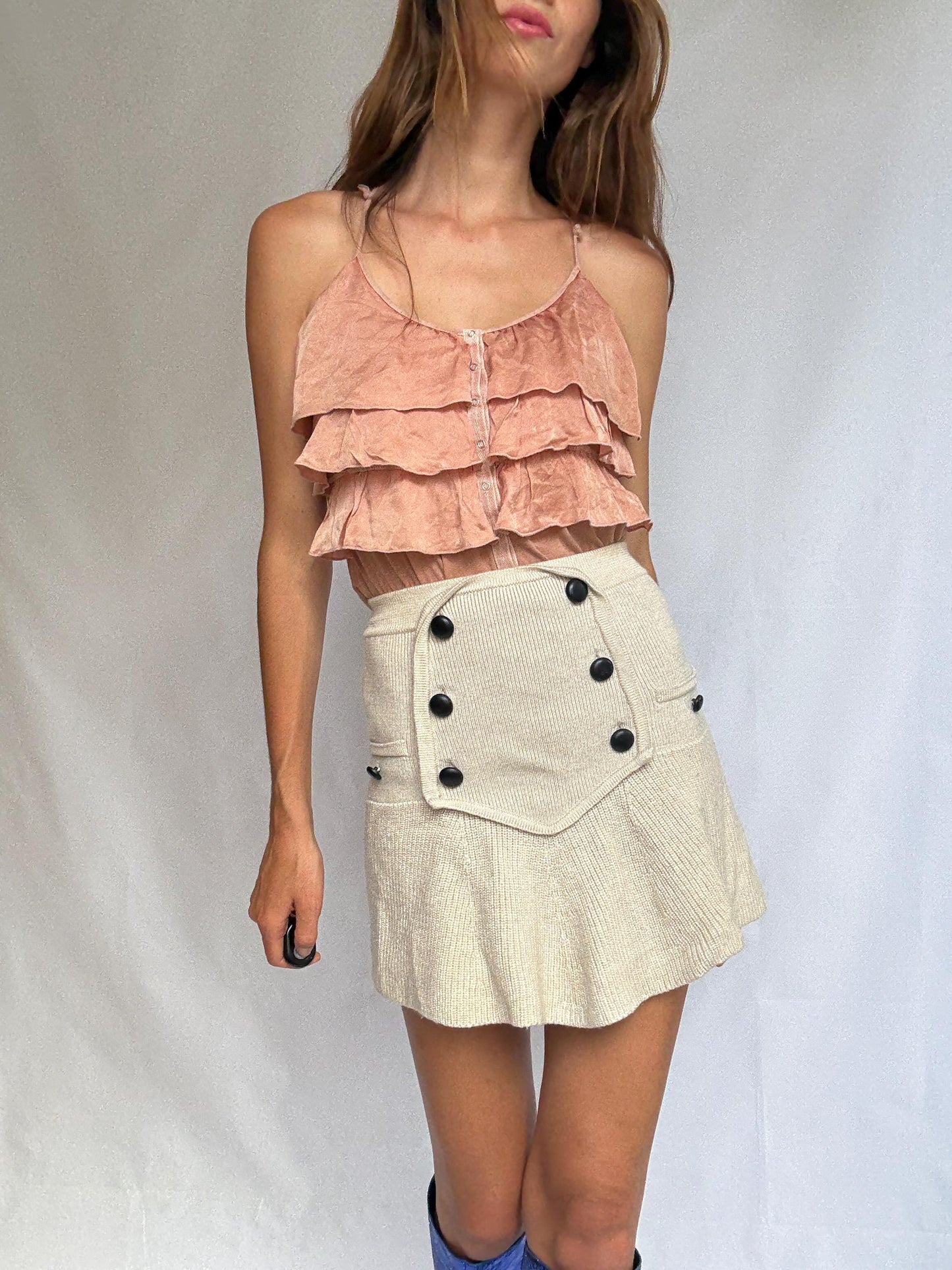 Origin Barcelona Dusty Pink Ruffle Camisole – Cotton Silk Blend – Size S/M