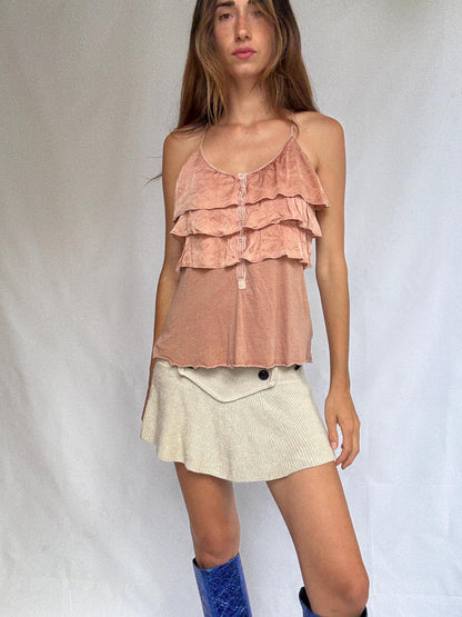 Dusty Pink Ruffle Camisole in Cotton Silk Blend — detail