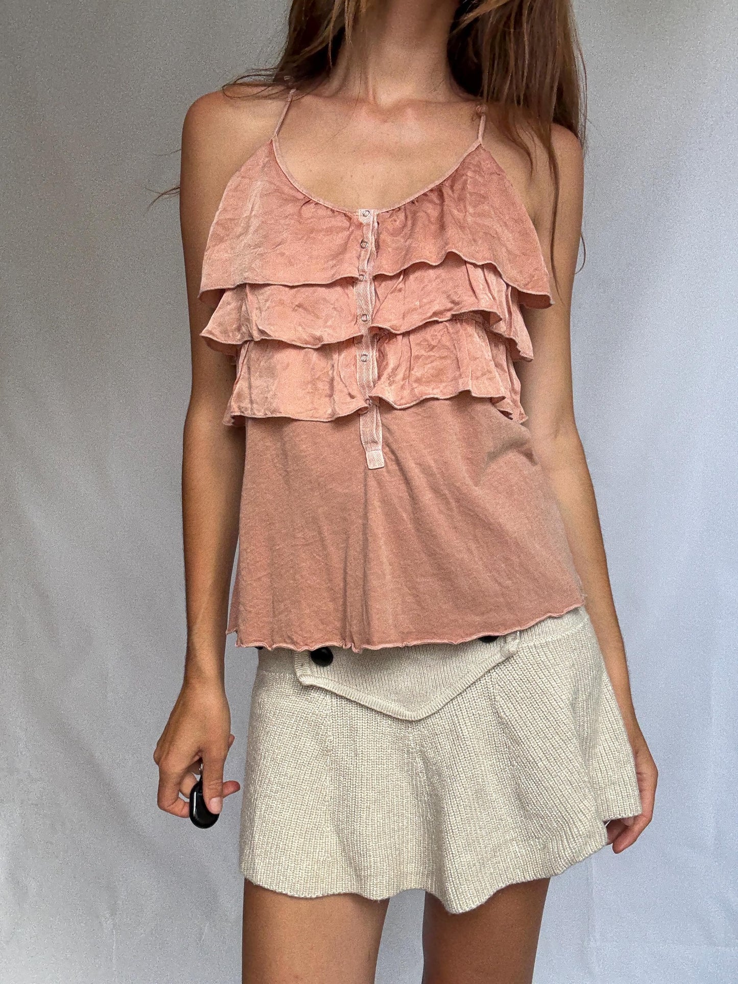 Origin Barcelona Dusty Pink Ruffle Camisole – Cotton Silk Blend – Size S/M