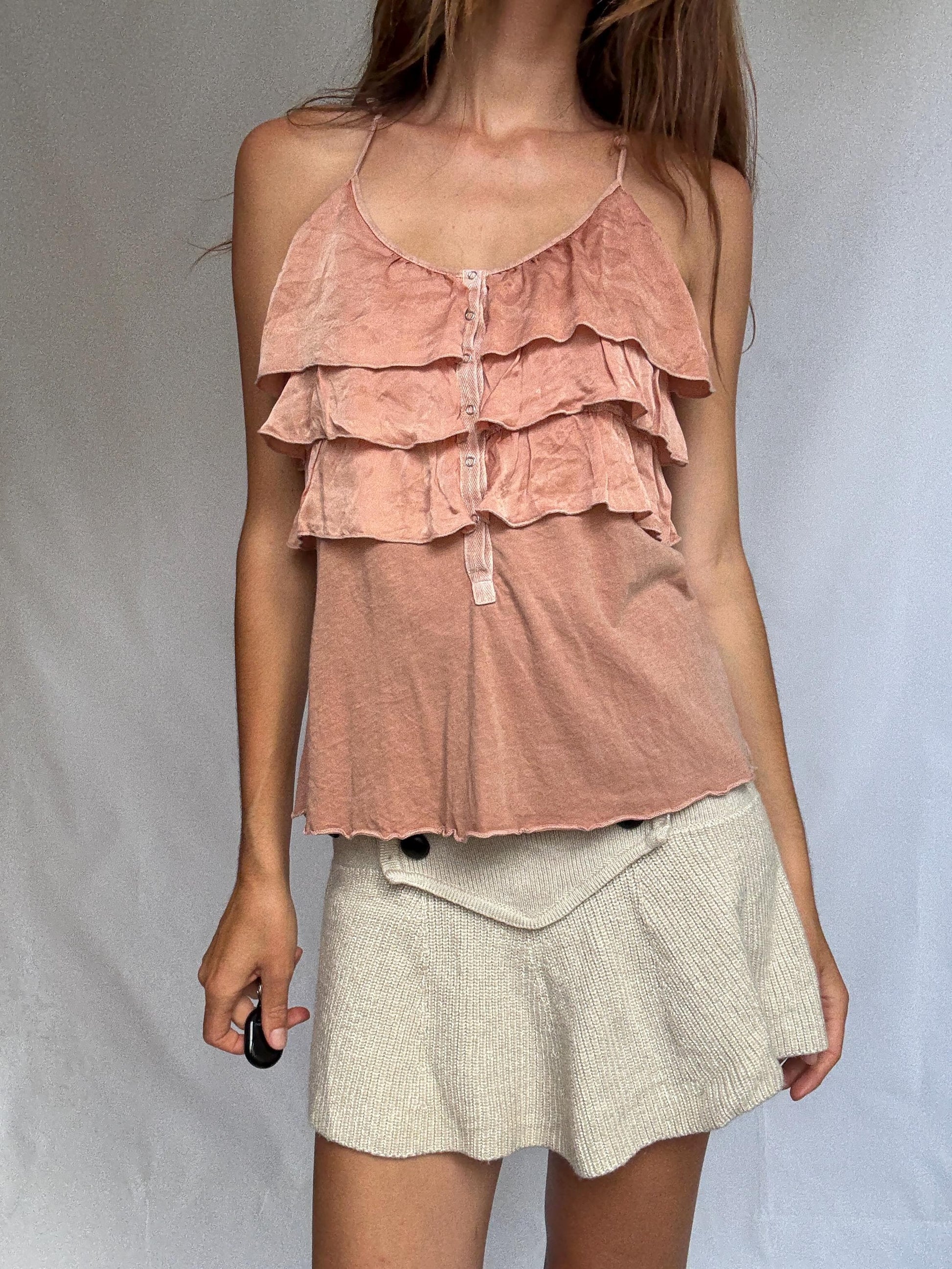 Origin Barcelona Dusty Pink Ruffle Camisole – Cotton Silk Blend – Size S/M