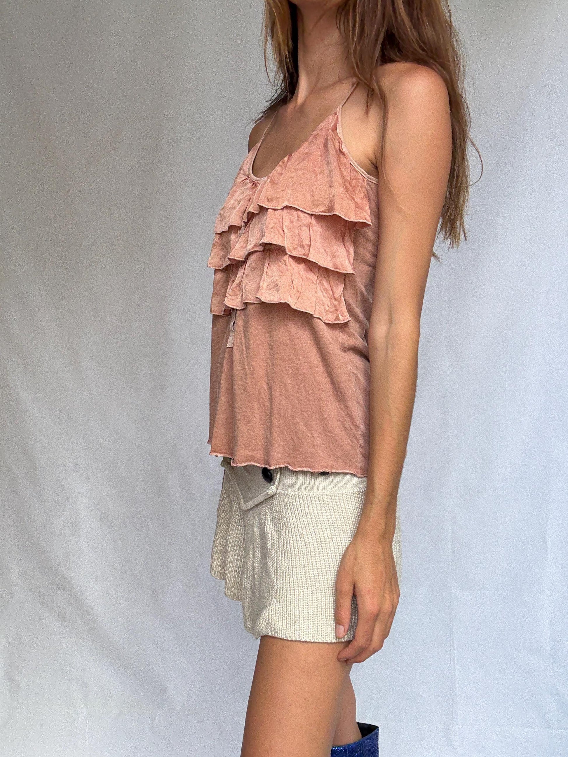 Origin Barcelona Dusty Pink Ruffle Camisole – Cotton Silk Blend – Size S/M