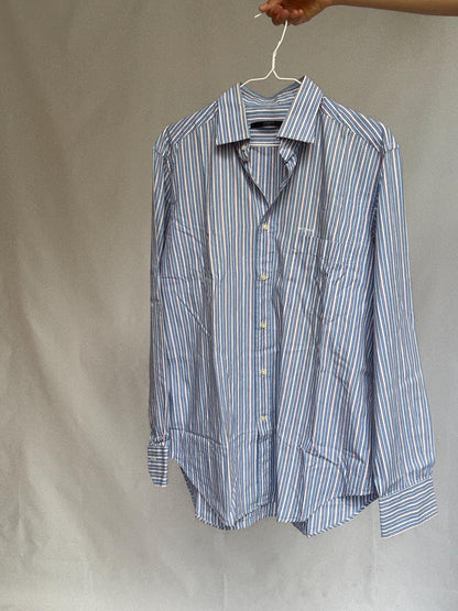 Ungaro Vintage Striped Cotton Shirt - Blue Oversized Button-Up