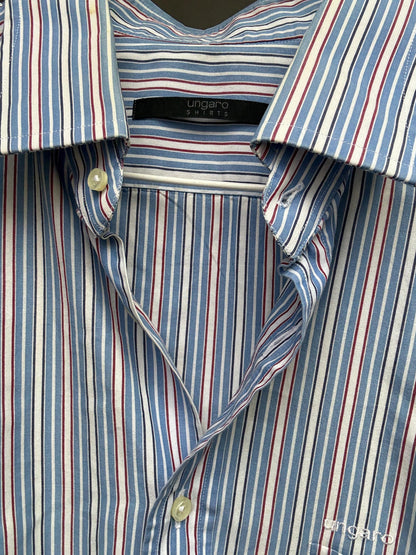 Ungaro Vintage Striped Cotton Shirt - Blue Oversized Button-Up