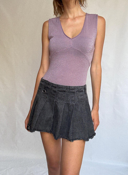 Vintage Pedro del Hierro Glitter Knit Top – Silver Lilac Camisole – Y2K Party Vibes