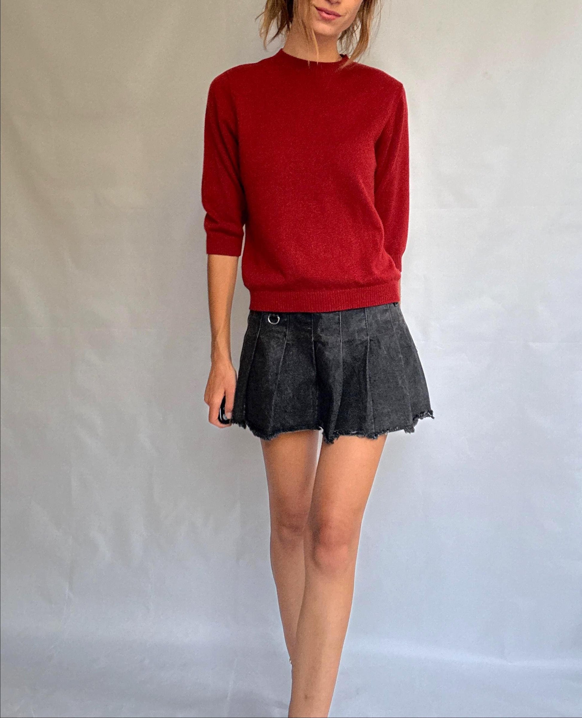 Vintage red jumper by Adolfo Dominguez – wool blend feel, crew neck, soft textured knit, relaxed fit, size L