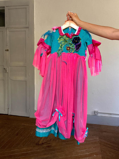 Pink & Teal Feather Princess Dress, Handmade Kids Costume