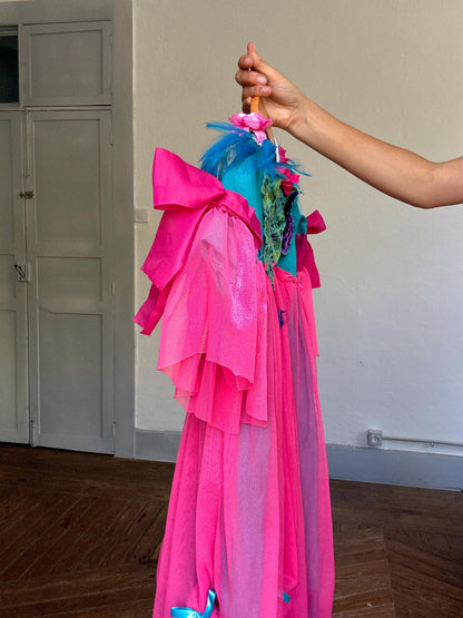 Pink & Teal Feather Princess Dress, Handmade Kids Costume