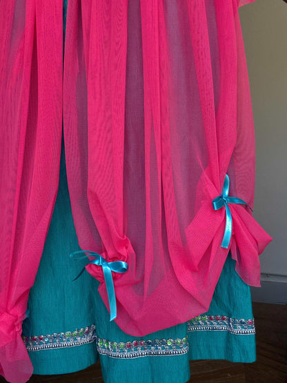 Pink & Teal Feather Princess Dress, Handmade Kids Costume
