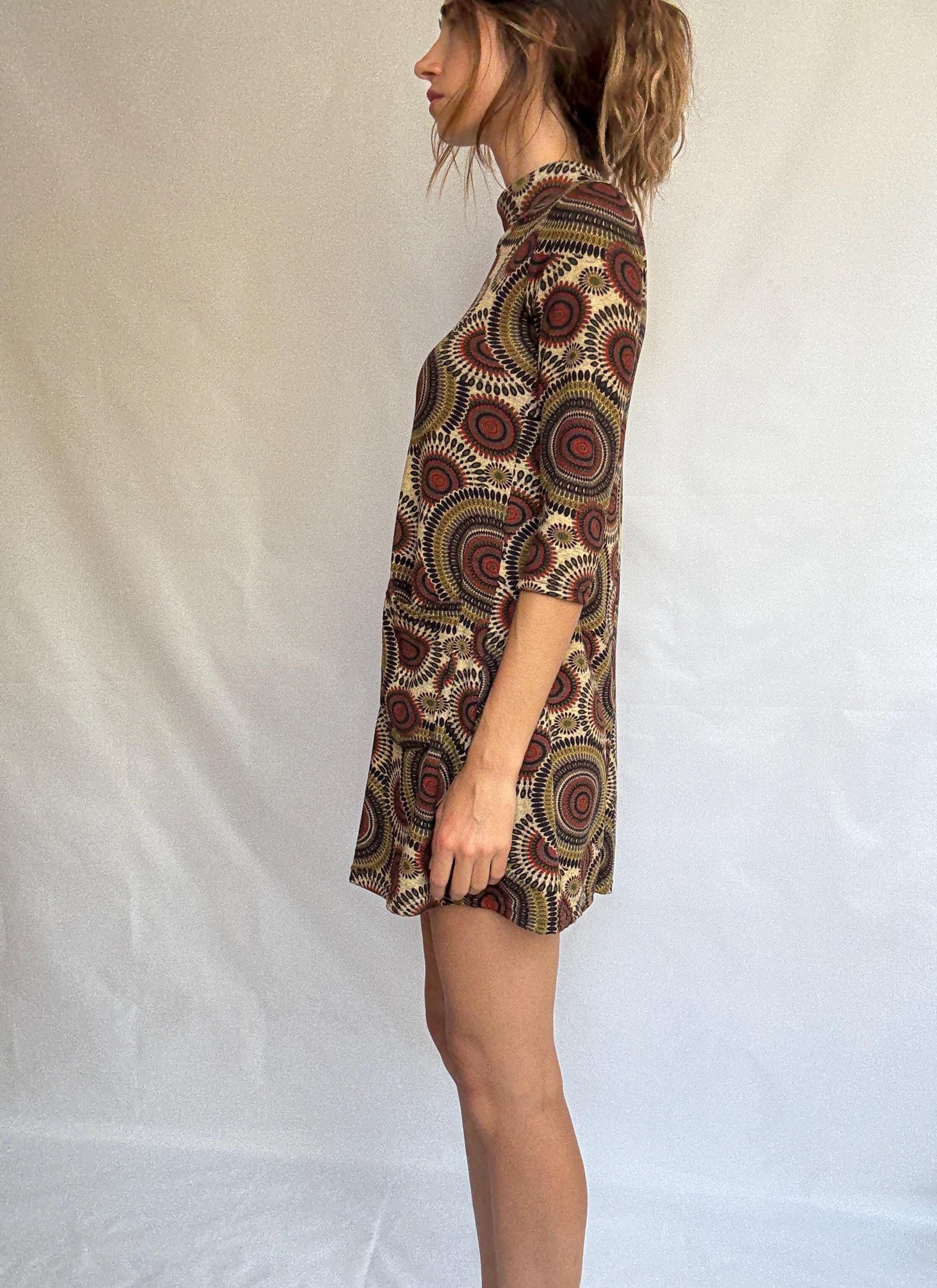 Vintage Groovy Retro Mini Dress – NATURA – Psychedelic Mod Print