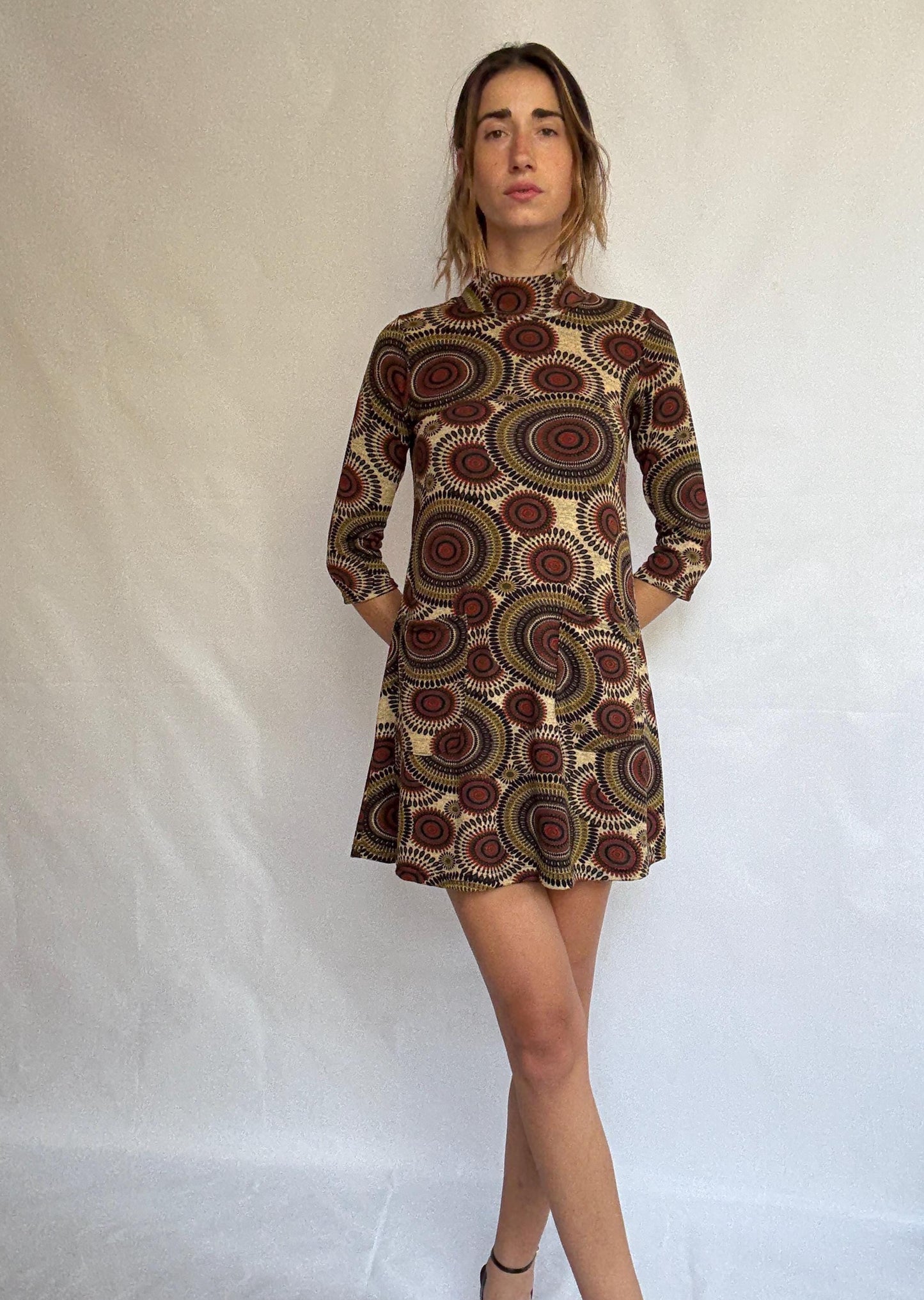 Vintage Groovy Retro Mini Dress – NATURA – Psychedelic Mod Print