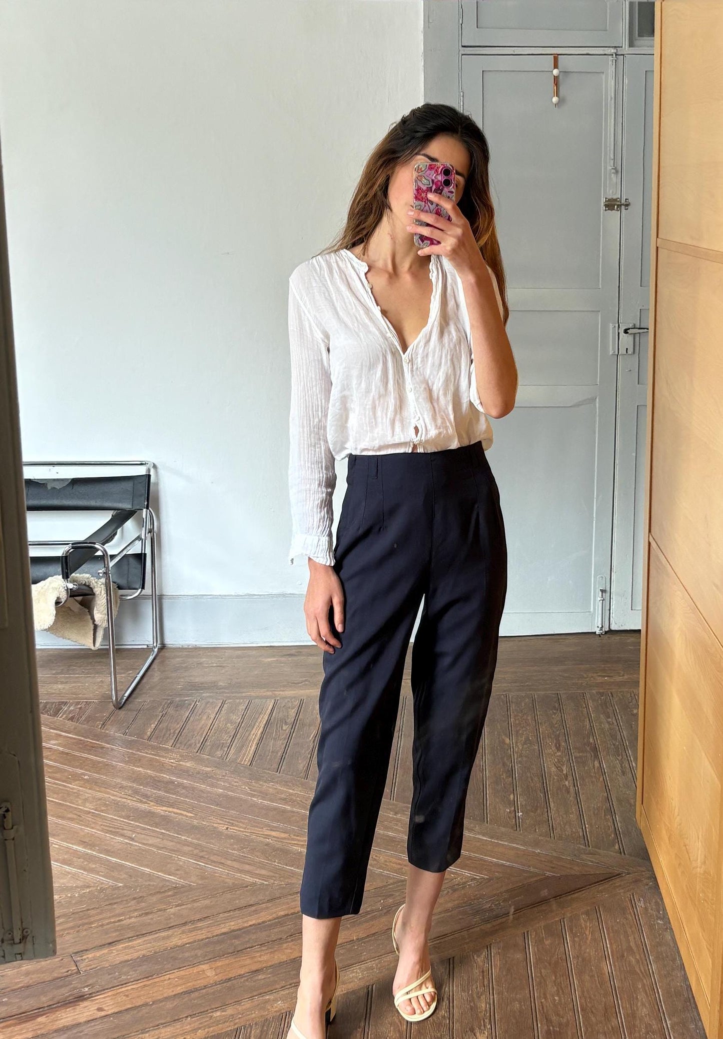 Pennyblack Wool Pants, Made in Italy, High-Waisted Cropped Trousers, Navy Blue Tailored Pants, Vintage Minimalist Style, Size IT 44 (M-L)