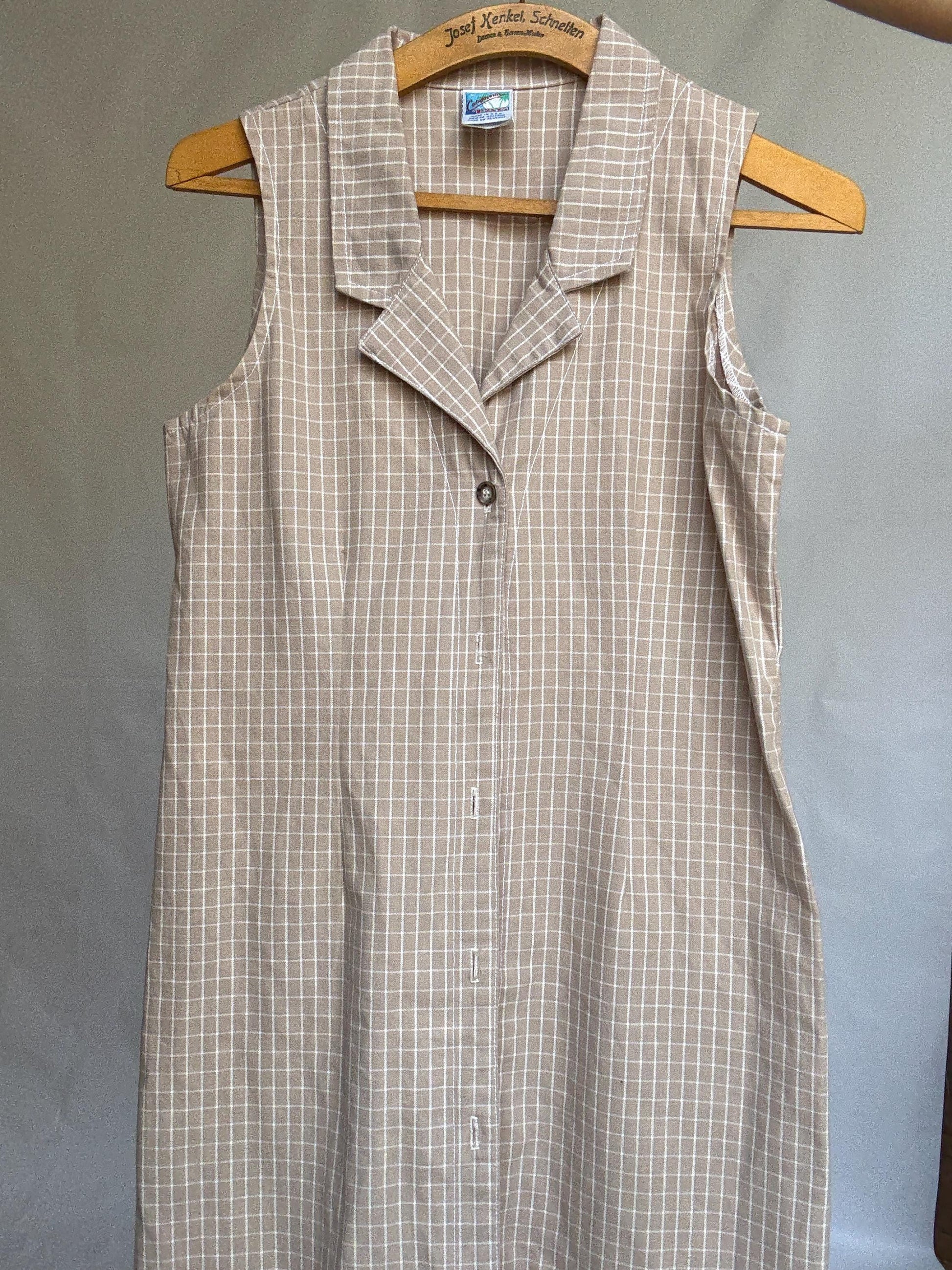 Vintage Sleeveless Button-Down Midi Dress – 100% Cotton – Made in USA – Minimalist Cottagecore, Size Medium