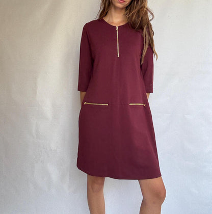 Burgundy Dress Crafted in Spain — back view